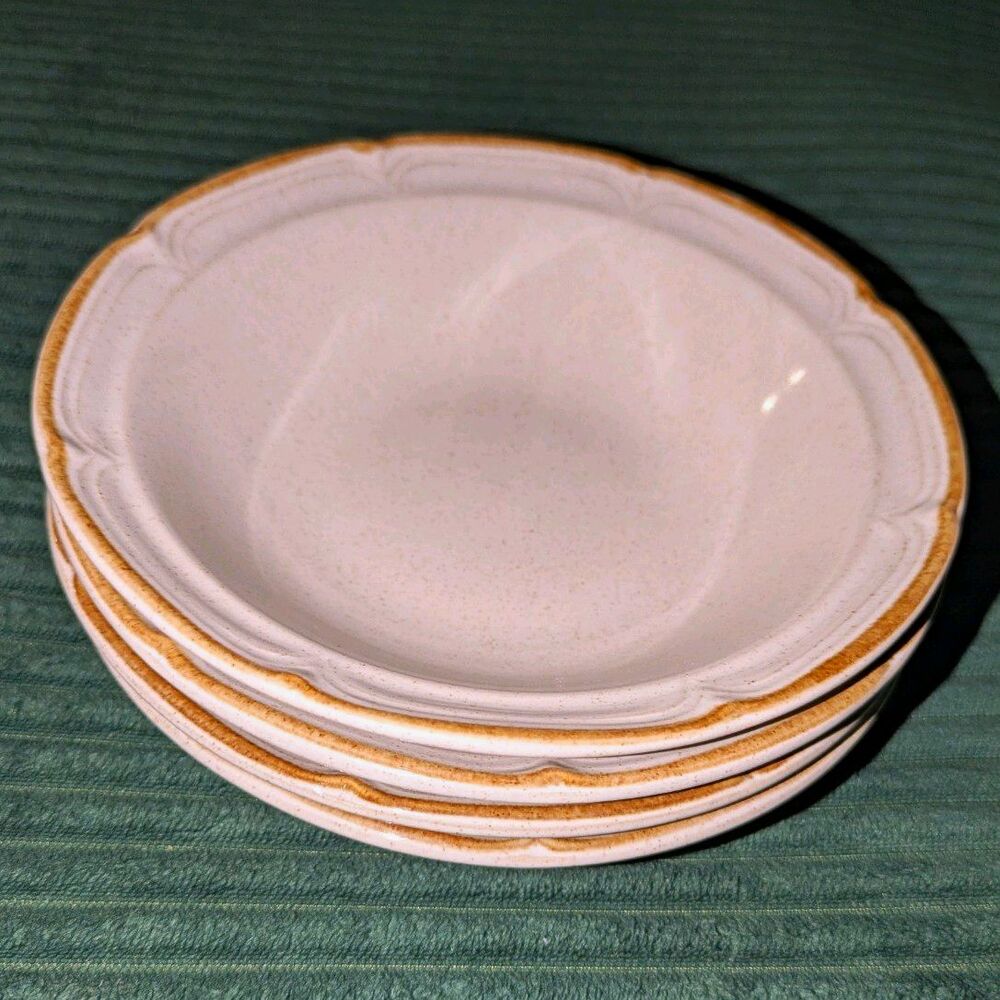 Vintage Hearthside Baroque Stoneware Bowls Set of 4 Beige Speckled Japan 6.5"
